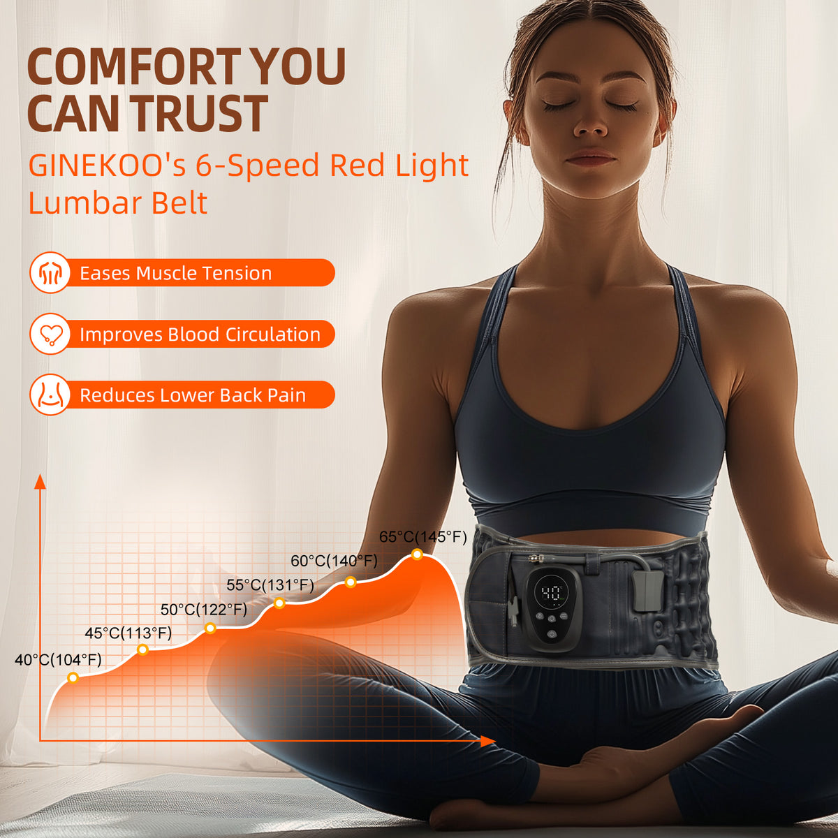 Red Light Therapy Decompression Back Belt, Electric Pump Heating Massager-6 Heat Levels, 5 Massage Modes, Auto Inflation, Inflatable Lumbar Support for Home, Office, Fits 29–49" Waist, Blue
