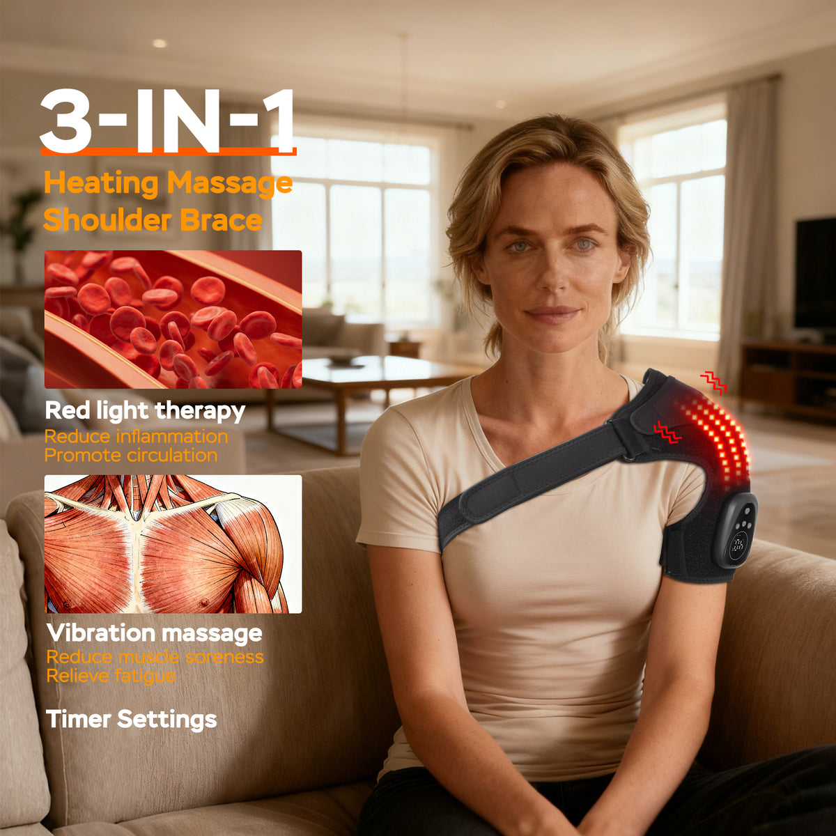 Cordless Red Light Shoulder Wrap with Heat & Massage