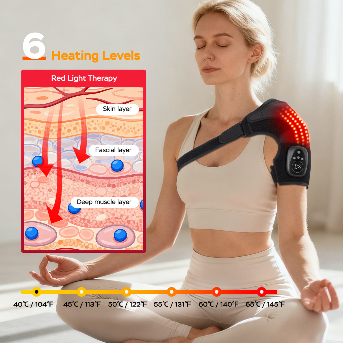 Cordless Red Light Shoulder Wrap with Heat & Massage