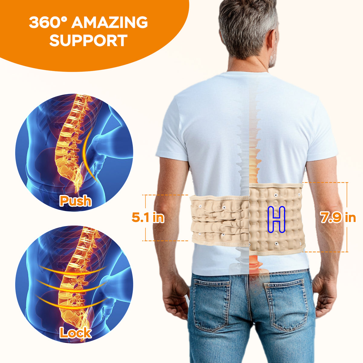 Decompression Back Belt by GINEKOO - Spinal Air Traction Belt for Lumbar Support and Lower Back Pain, Back Support & Lumbar Traction Belt, Navy Blue(29-49 inch Waists)