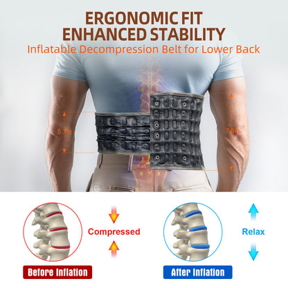 Red Light Therapy Decompression Back Belt, Electric Pump Heating Massager-6 Heat Levels, 5 Massage Modes, Auto Inflation, Inflatable Lumbar Support for Home, Office, Fits 29–49" Waist, Blue