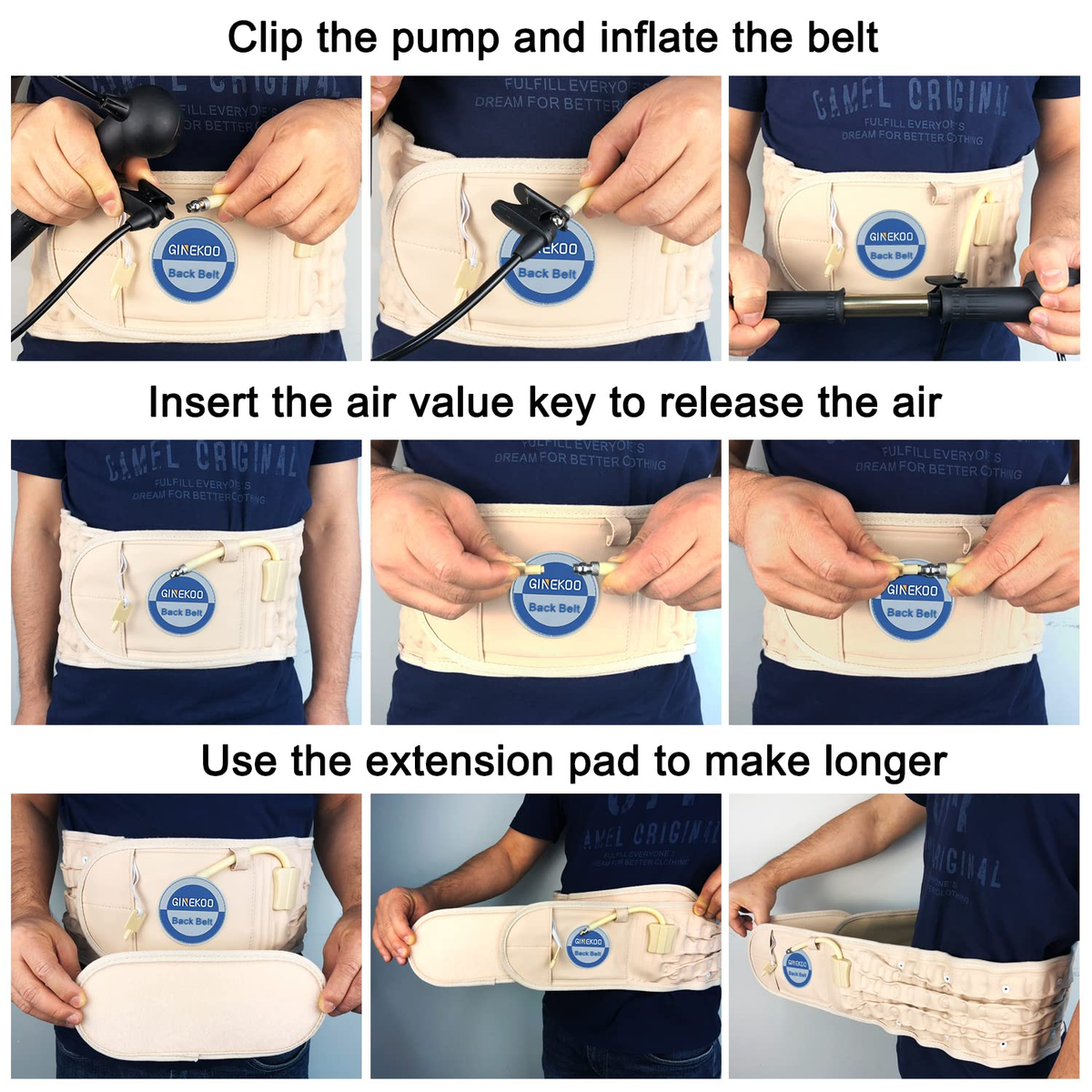 Decompression Back Belt by GINEKOO - Spinal Air Traction Belt for Lumbar Support and Lower Back Pain, Back Support & Lumbar Traction Belt, Navy Blue(29-49 inch Waists)