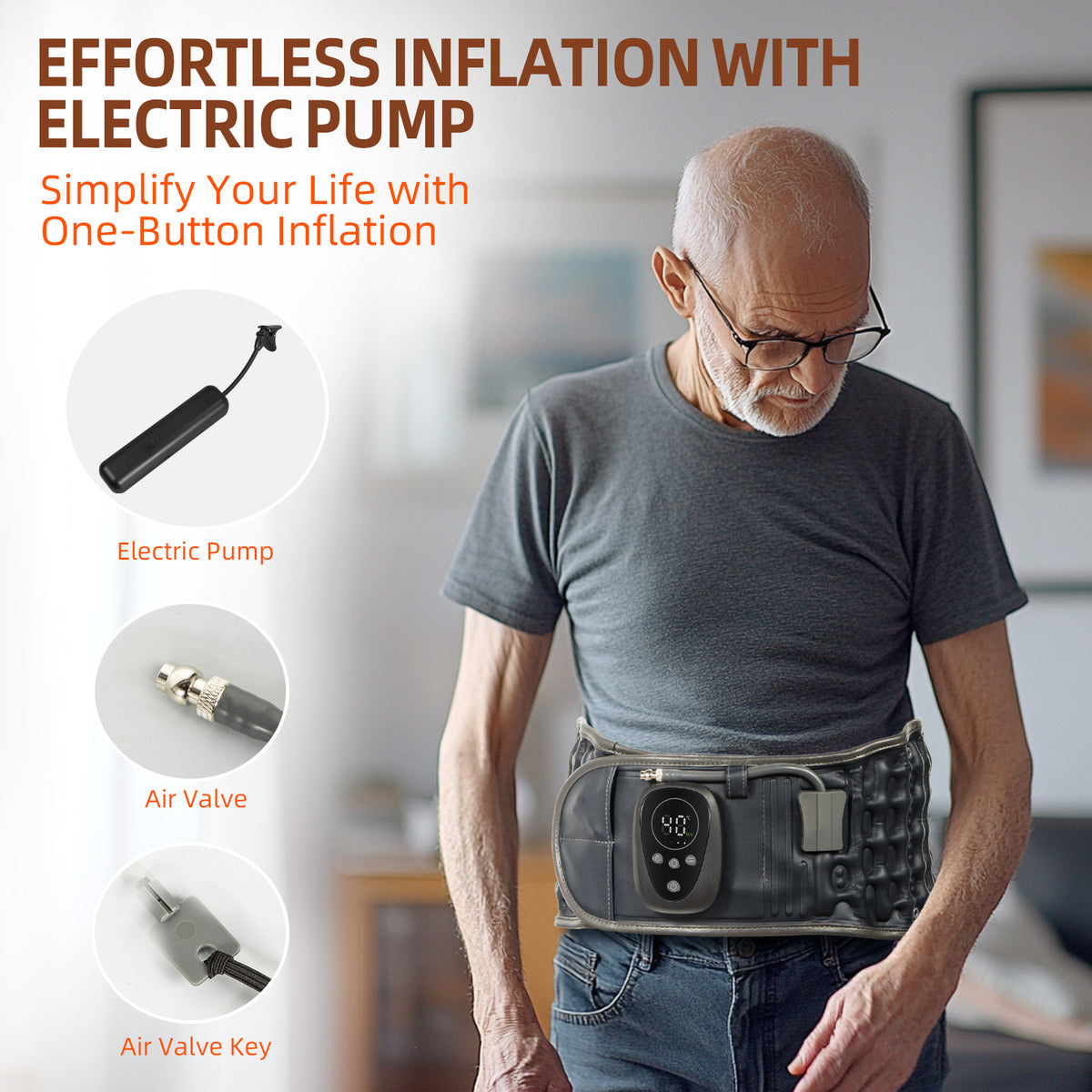 Red Light Therapy Decompression Back Belt, Electric Pump Heating Massager-6 Heat Levels, 5 Massage Modes, Auto Inflation, Inflatable Lumbar Support for Home, Office, Fits 29–49" Waist, Blue
